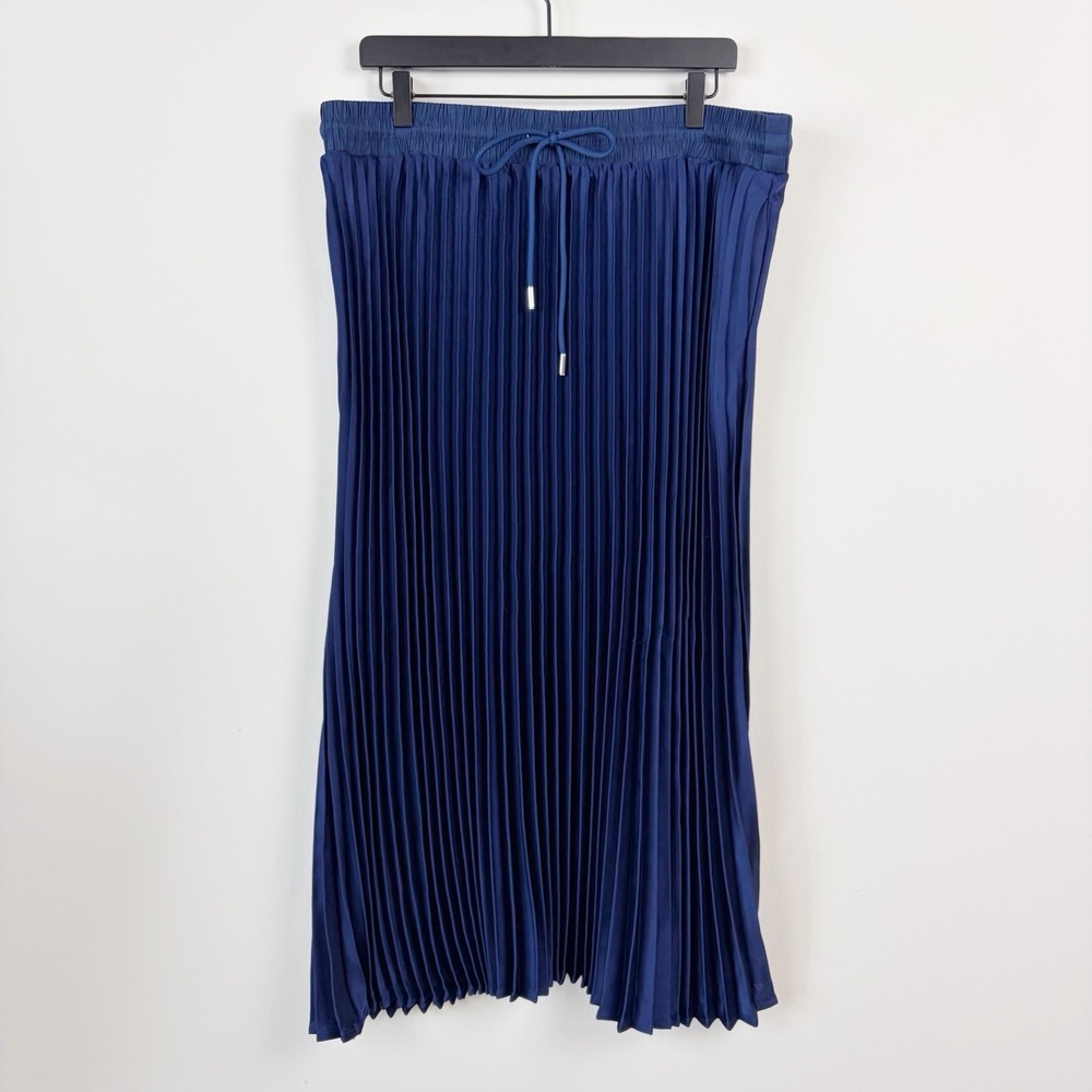 Rebecca Minkoff Pleated Matte Satin Midi Skirt Dark Blue Ocean RM Studio Sz 1X